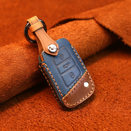 For Volkswagen Car Cowhide Leather Key Protective Cover Key Case, B Version(Blue) - Car Key Cases by PMC Jewellery | Online Shopping South Africa | PMC Jewellery | Buy Now Pay Later Mobicred