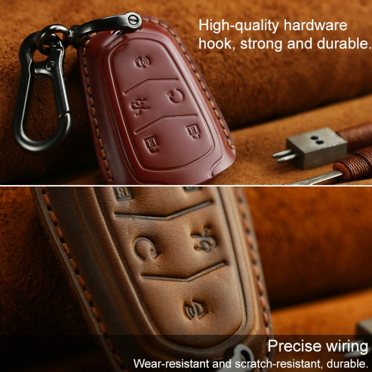 For Cadillac Car Cowhide Leather Key Protective Cover Key Case, Five Keys Version (Black) - free shipping - PMC Jewellery - Order now!