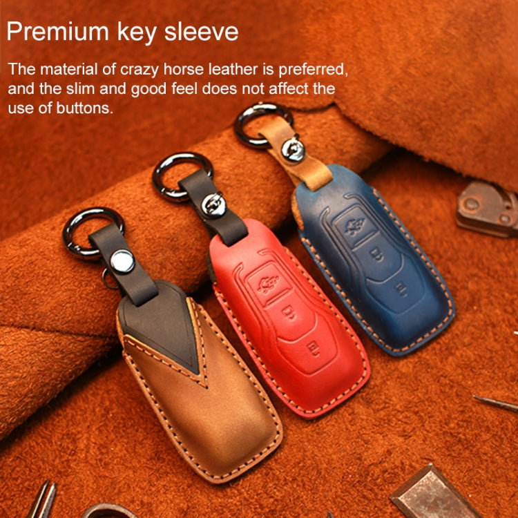 For Ford Old Style Car Cowhide Leather Key Protective Cover Key Case (Red) - Car Key Cases by PMC Jewellery | Online Shopping South Africa | PMC Jewellery | Buy Now Pay Later Mobicred