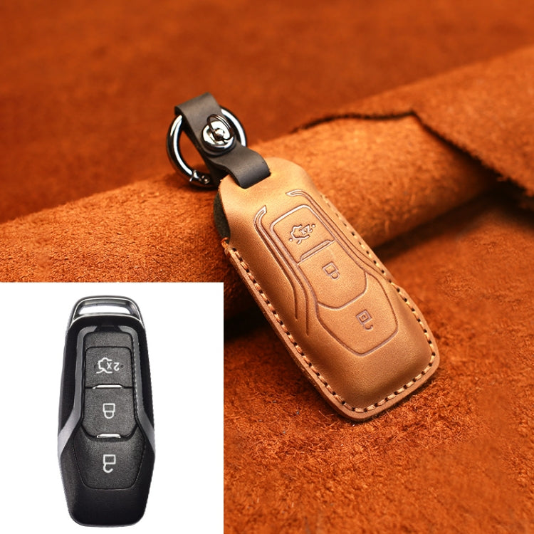 For Ford Old Style Car Cowhide Leather Key Protective Cover Key Case (Brown) - Car Key Cases by PMC Jewellery | Online Shopping South Africa | PMC Jewellery | Buy Now Pay Later Mobicred