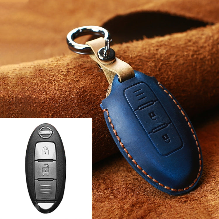 For Nissan Car Cowhide Leather Key Protective Cover Key Case, Three Keys Horizontal Line Version (Blue) - Car Key Cases by PMC Jewellery | Online Shopping South Africa | PMC Jewellery | Buy Now Pay Later Mobicred