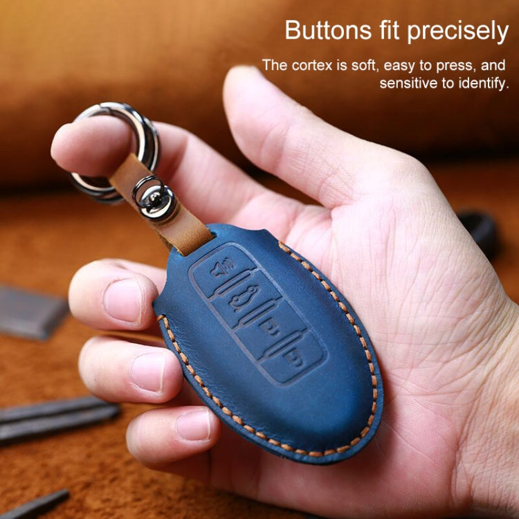 For Nissan Car Cowhide Leather Key Protective Cover Key Case, Three Keys Horizontal Line Version (Blue) - Car Key Cases by PMC Jewellery | Online Shopping South Africa | PMC Jewellery | Buy Now Pay Later Mobicred