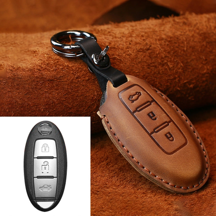 For Nissan Car Cowhide Leather Key Protective Cover Key Case, Three Keys Tailgate Version (Brown) - Car Key Cases by PMC Jewellery | Online Shopping South Africa | PMC Jewellery | Buy Now Pay Later Mobicred