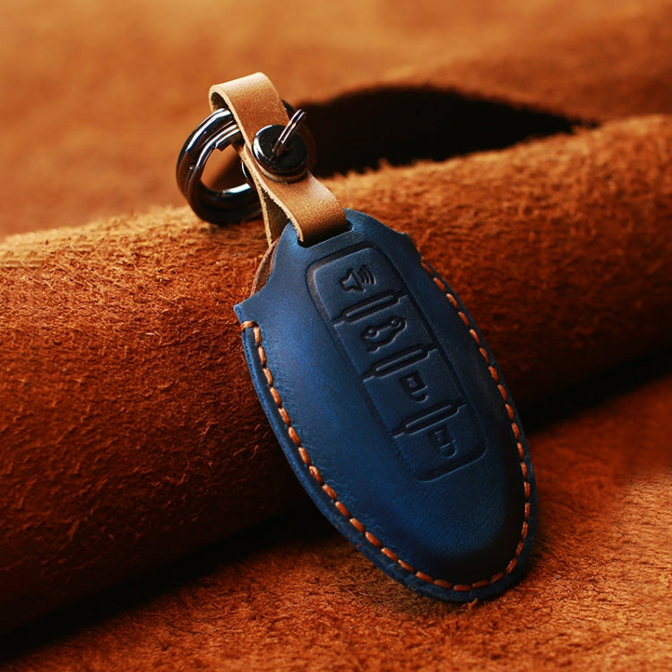 For Nissan Car Cowhide Leather Key Protective Cover Key Case, Four Keys Version (Blue) - Car Key Cases by PMC Jewellery | Online Shopping South Africa | PMC Jewellery | Buy Now Pay Later Mobicred