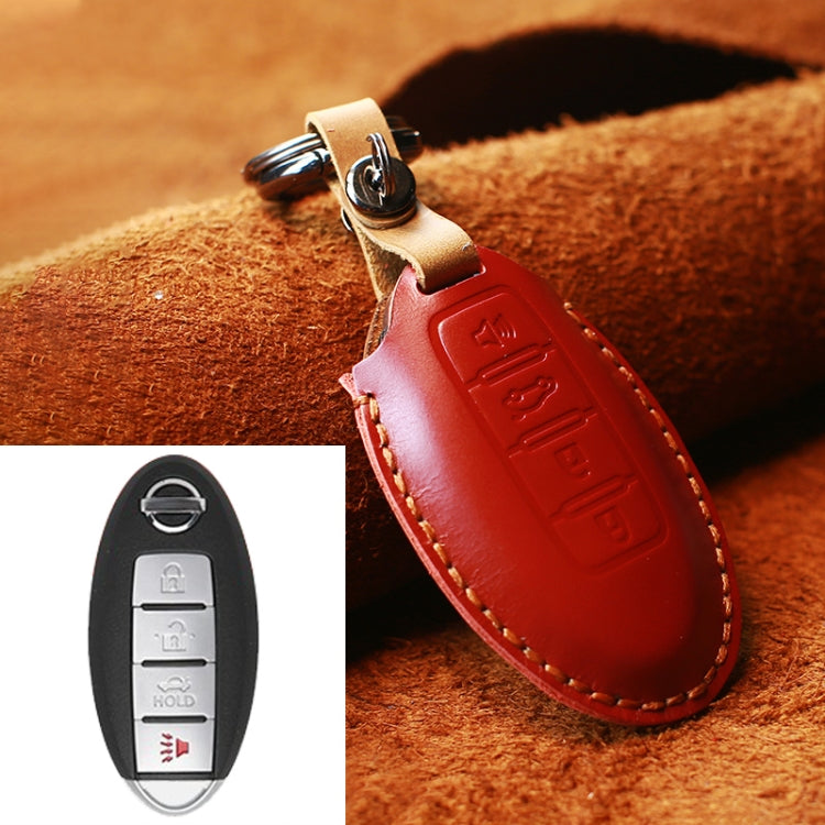 For Nissan Car Cowhide Leather Key Protective Cover Key Case, Four Keys Version (Red) - Car Key Cases by PMC Jewellery | Online Shopping South Africa | PMC Jewellery | Buy Now Pay Later Mobicred