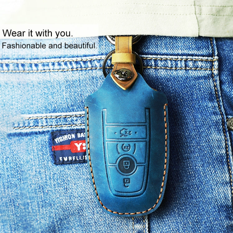 For Ford Car Cowhide Leather Key Protective Cover Key Case, Four Keys Version (Blue) - Car Key Cases by PMC Jewellery | Online Shopping South Africa | PMC Jewellery | Buy Now Pay Later Mobicred