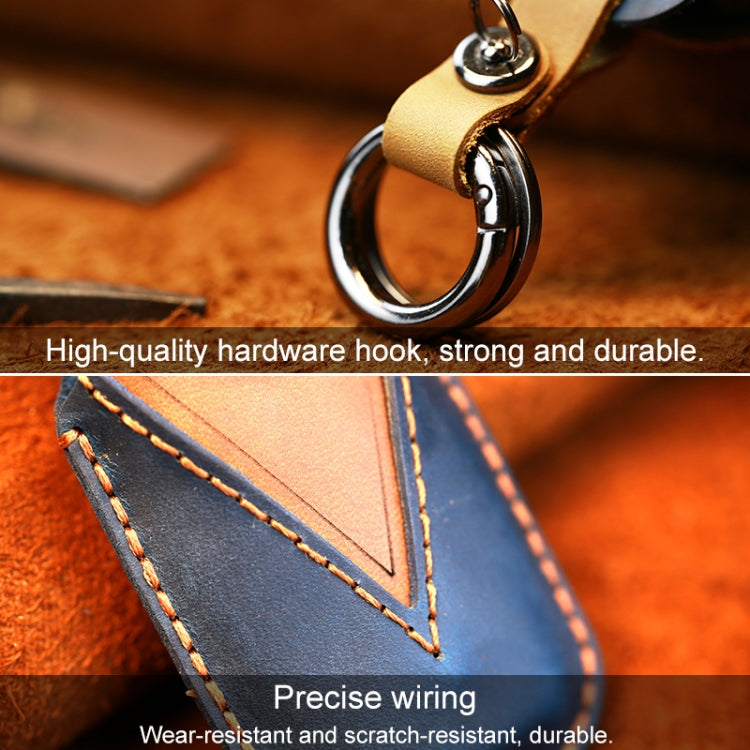 For BMW Old Style Car Cowhide Leather Key Protective Cover Key Case, Two Keys Version (Blue) - Car Key Cases by PMC TechLife | Online Shopping South Africa | PMC TechLife | Buy Now Pay Later Mobicred
