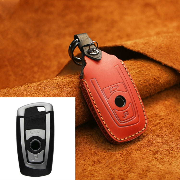 For BMW Old Style Car Cowhide Leather Key Protective Cover Key Case, Two Keys Version (Red) - Car Key Cases by PMC TechLife | Online Shopping South Africa | PMC TechLife | Buy Now Pay Later Mobicred