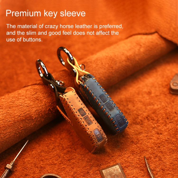 For Kia Car Cowhide Leather Key Protective Cover Key Case, Round Version (Blue) - Car Key Cases by PMC Jewellery | Online Shopping South Africa | PMC Jewellery | Buy Now Pay Later Mobicred