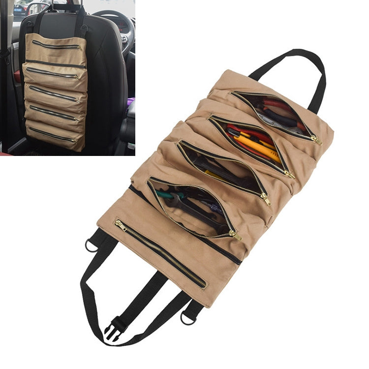 Car Auto Multi-function Canvas Storage Bag Portable Tool Bag Hanging Pocket Bag (Khaki) - Seat Accessories by PMC Jewellery | Online Shopping South Africa | PMC Jewellery | Buy Now Pay Later Mobicred