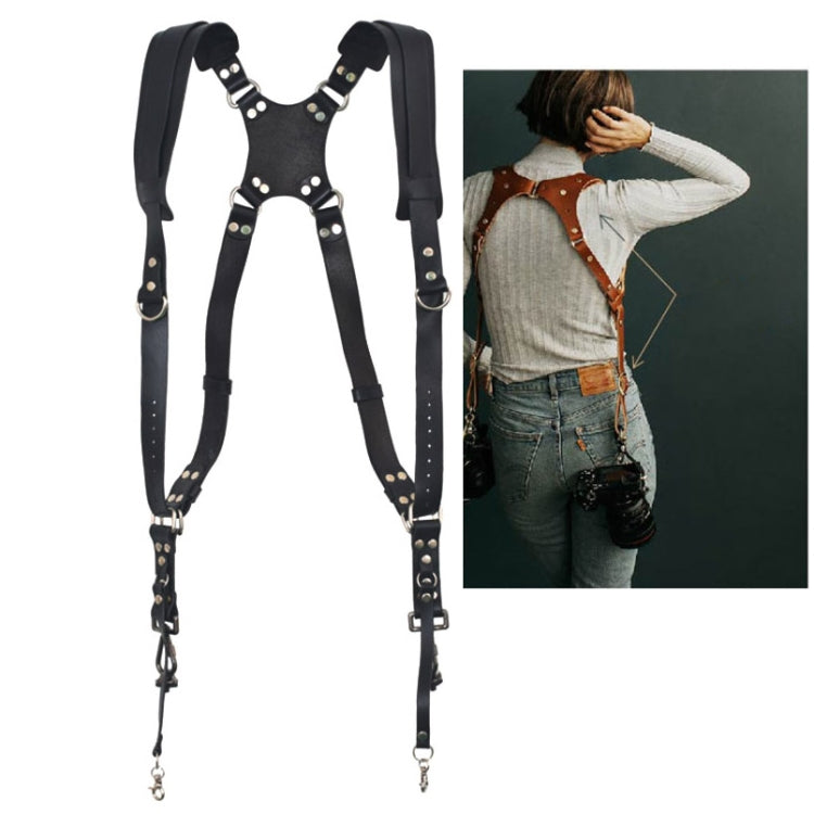 Quick Release Anti-Slip Dual Shoulder Leather Harness Camera Strap with Metal Hook for SLR / DSLR Cameras(Black) - Camera Strap by PMC TechLife | Online Shopping South Africa | PMC TechLife | Buy Now Pay Later Mobicred