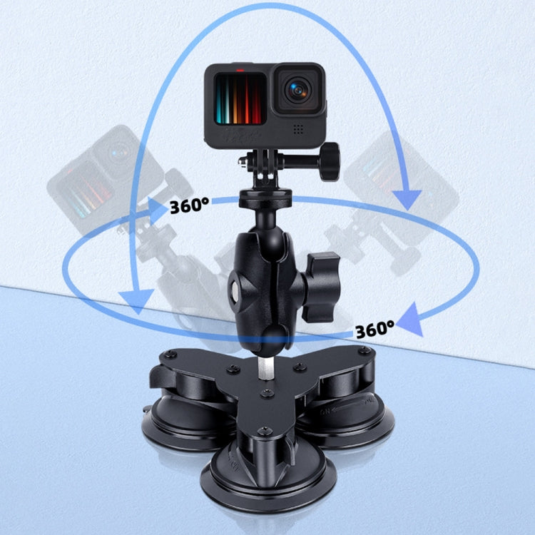 Triangle Suction Cup Mount Holder with Tripod Adapter & Screw & Phone Clamp & Anti-lost Silicone Net for for GoPro Hero12 Black / Hero11 /10 /9 /8 /7 /6 /5, Insta360 Ace / Ace Pro, DJI Osmo Action 4 and Other Action Cameras, Smartphones(Black) - Holder by PMC Jewellery | Online Shopping South Africa | PMC Jewellery | Buy Now Pay Later Mobicred
