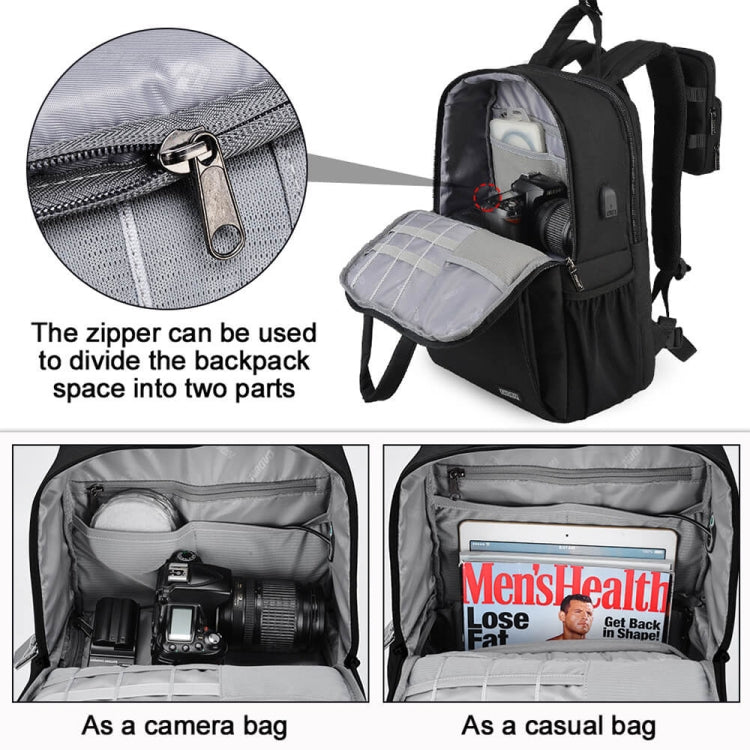 CADeN L5 III Multi-function Digital Camera Dual Shoulders Bag Backpack (Black) - free shipping - PMC TechLife - Order now!