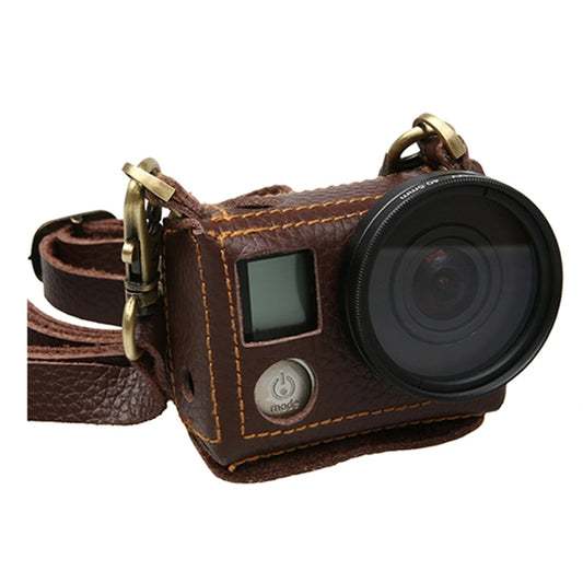 For GoPro HERO4 Litchi Texture Genuine Leather Protective Case with Sling(Brown) - Leather Cases by PMC Jewellery | Online Shopping South Africa | PMC Jewellery | Buy Now Pay Later Mobicred