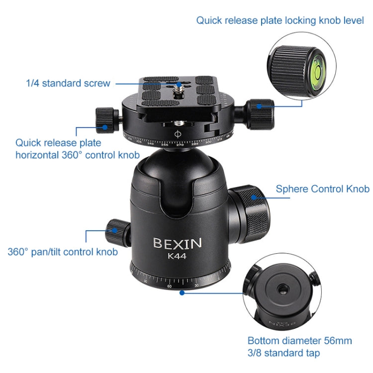 BEXIN RC334 Portable Collapsible Carbon Fiber Camera Tripod with K44 Panoramic BallHead - free shipping - PMC TechLife - Order now!
