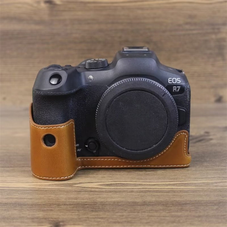 For Canon EOS R7 1/4 inch Thread PU Leather Camera Half Case Base (Brown) - free shipping - PMC TechLife - Order now!