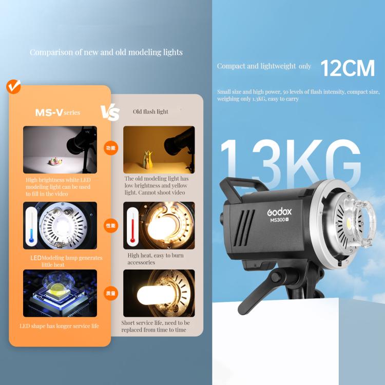 Godox MS300-V Studio Flash Light 300Ws Bowens Mount Strobe Light with Lamp Cover (AU Plug) - free shipping - PMC TechLife - Order now!