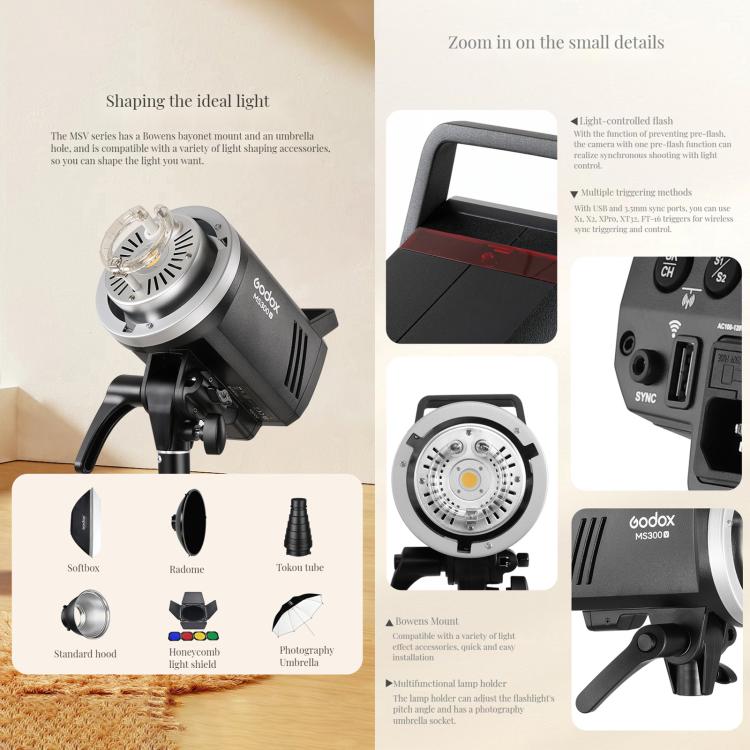 Godox MS300-V Studio Flash Light 300Ws Bowens Mount Strobe Light with Lamp Cover (AU Plug) - free shipping - PMC TechLife - Order now!