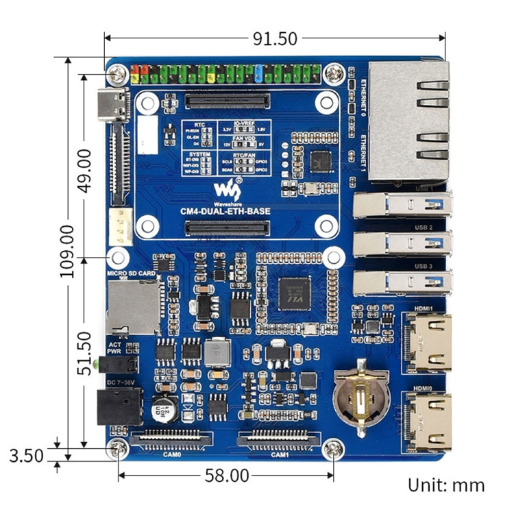Waveshare Compute Module Dual Gigabit Ethernet Base Board for Raspberry Pi CM4 - free shipping - PMC Jewellery - Order now!