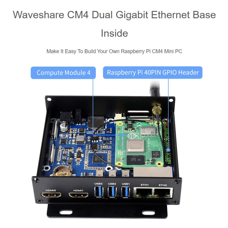 Waveshare Dual Gigabit Ethernet Mini-Computer with Metal Case & Cooling Fan for Raspberry Pi CM4(US Plug) - free shipping - PMC Jewellery - Order now!
