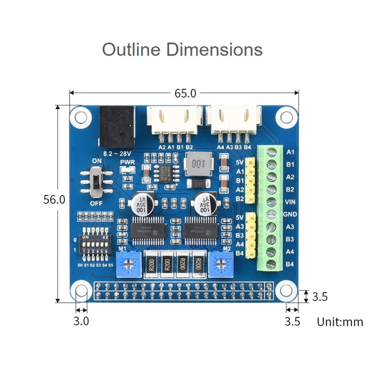 Waveshare HRB8825 Stepper Motor HAT For Raspberry Pi, Drives Two Stepper Motors, Up To 1/32 Microstepping - Modules Expansions Accessories by WAVESHARE | Online Shopping South Africa | PMC Jewellery | Buy Now Pay Later Mobicred