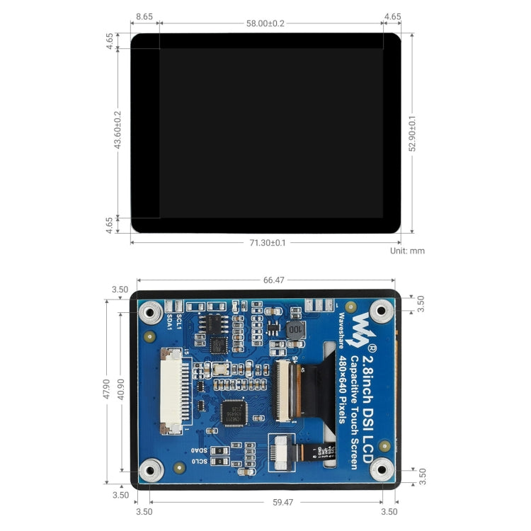 Waveshare 2.8 inch Capacitive Touch Display for Raspberry Pi, 480 x 640, DSI, IPS, Fully Laminated Screen - free shipping - PMC Jewellery - Order now!