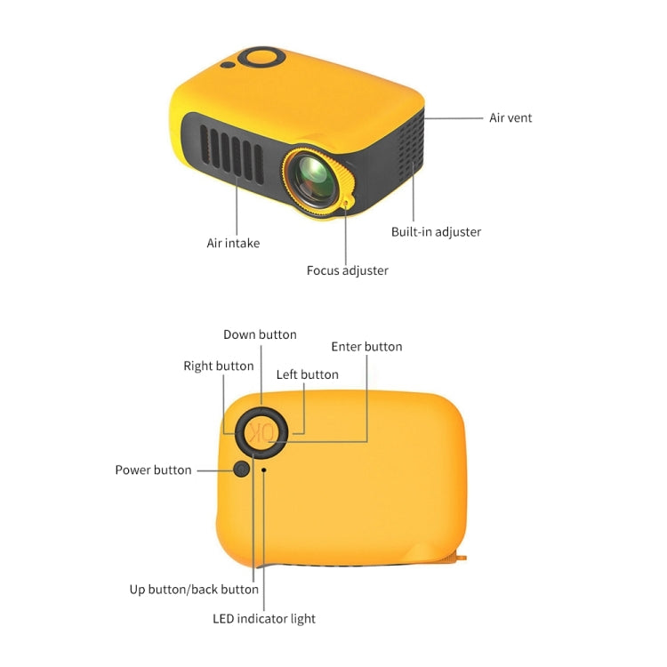 A2000 Portable Projector 800 Lumen LCD Home Theater Video Projector, Support 1080P, UK Plug (Yellow) - LED Projector by PMC TechLife | Online Shopping South Africa | PMC TechLife | Buy Now Pay Later Mobicred