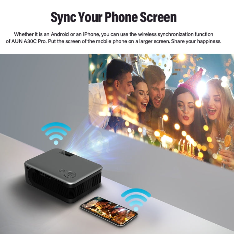 AUN A30C 480P 3000 Lumens Sync Screen Version Portable Home Theater LED HD Digital Projector (AU Plug) - LED Projector by AUN | Online Shopping South Africa | PMC Jewellery | Buy Now Pay Later Mobicred