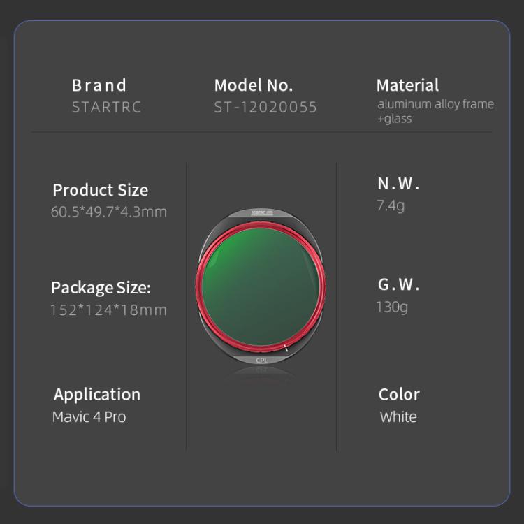 For DJI Mavic 4 Pro STARTRC CPL Lens Filter - free shipping - PMC TechLife - Order now!