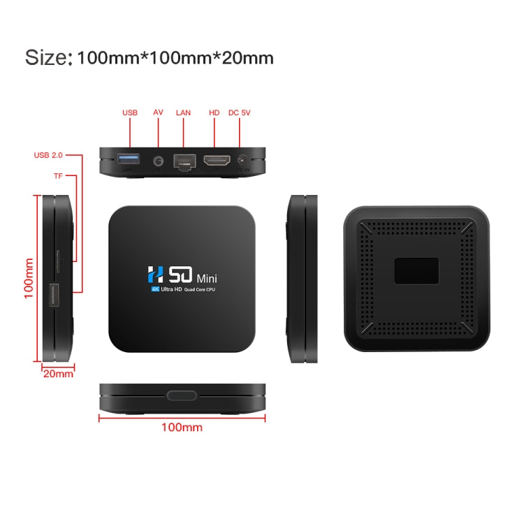 H50 Mini 4K Smart Network TV Box, Android 10.0, RK3318 Quad Core, 2GB+16GB, EU Plug - RK3318 by PMC TechLife | Online Shopping South Africa | PMC TechLife | Buy Now Pay Later Mobicred