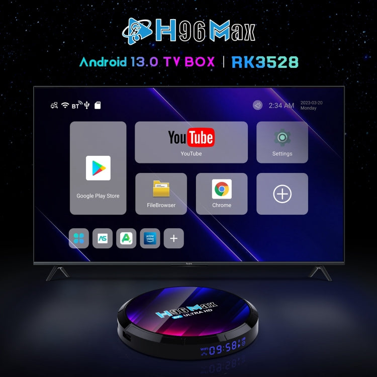 H96 Max 8K Ultra HD Smart TV Box Android 13.0 Media Player with Remote Control, RK3528 Quad-Core, 4GB+32GB(US Plug) - RK3318 by PMC Jewellery | Online Shopping South Africa | PMC Jewellery | Buy Now Pay Later Mobicred