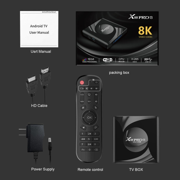 X88 Pro 13 Android 13.0 Smart TV Box with Remote Control, RK3528 Quad-Core, 4G+64GB (UK Plug) - Others by PMC TechLife | Online Shopping South Africa | PMC TechLife | Buy Now Pay Later Mobicred