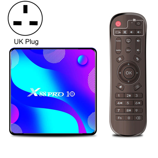 X88 Pro 10 4K Ultra HD Android TV Box with Remote Controller, Android 10.0, RK3318 Quad-Core 64bit Cortex-A53, 2GB+16GB, Support Bluetooth / Dual-Band WiFi / TF Card / USB / AV / Ethernet(UK Plug) - RK3318 by PMC Jewellery | Online Shopping South Africa | PMC Jewellery | Buy Now Pay Later Mobicred