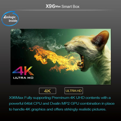 X96 Max 4K Ultra HD Media Player Smart TV Box with Remote Controller, Android 8.1, Amlogic S905X2 Quad Core ARM Cortex-A53 up to 2GHz, 4GB+32GB, Support TF Card, RJ45, Dual Band WiFi, Bluetooth(Black) - Amlogic S905 by PMC Jewellery | Online Shopping South Africa | PMC Jewellery | Buy Now Pay Later Mobicred