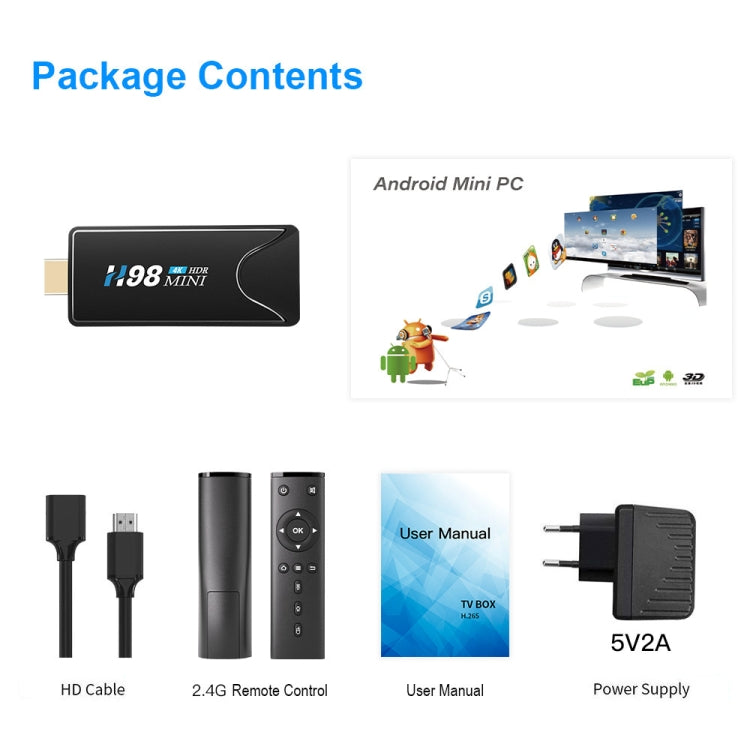 H98 Mini 4K Dongle Smart TV BOX Android 10 Media Player with Remote Control, Allwinner H313 Quad-core ARM Cortex-A53, RAM: 2GB, ROM: 16GB, Support WiFi, Bluetooth, OTG, US Plug - Allwinner H3 by PMC Jewellery | Online Shopping South Africa | PMC Jewellery | Buy Now Pay Later Mobicred