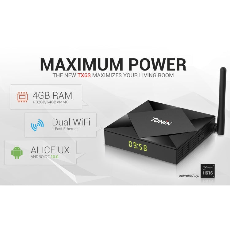 TANIX TX6s 4K Smart TV BOX Android 10 Media Player with Remote Control, Quad Core Allwinner H616, without Bluetooth Function, RAM: 2GB, ROM: 8GB, 2.4GHz WiFi, UK Plug - Allwinner H6 by PMC Jewellery | Online Shopping South Africa | PMC Jewellery | Buy Now Pay Later Mobicred