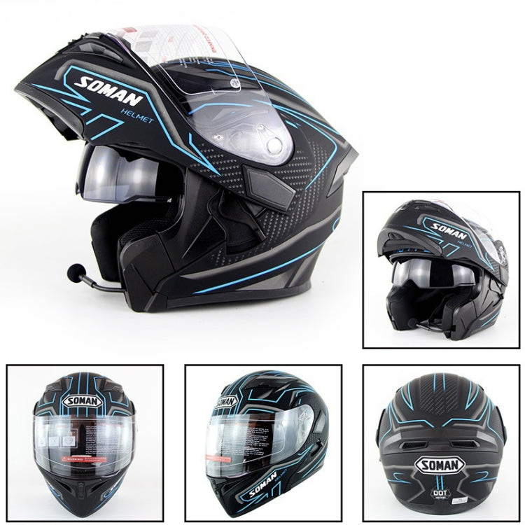 Soman 955 Skyeye Motorcycle Full / Open Face Bluetooth Helmet Headset Full Face, Supports Answer / Hang Up Calls(Black Blue) - Helmets by SOMAN | Online Shopping South Africa | PMC Jewellery | Buy Now Pay Later Mobicred