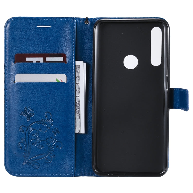 Pressed Printing Butterfly Pattern Horizontal Flip PU Leather Case with Holder & Card Slots & Wallet & Lanyard For Huawei P Smart Z / Y9 Prime 2019(Blue) - Huawei Cases by PMC Jewellery | Online Shopping South Africa | PMC Jewellery | Buy Now Pay Later Mobicred