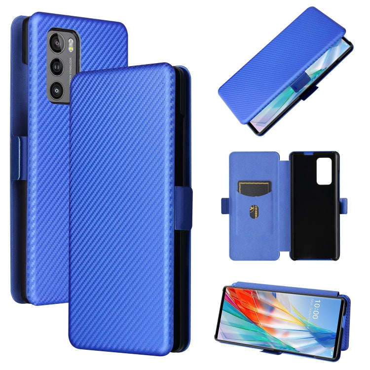 For LG Wing 5G with Buckle Carbon Fiber Texture Horizontal Flip TPU + PC + PU Leather Case with Card Slot(Blue) - LG by PMC Jewellery | Online Shopping South Africa | PMC Jewellery