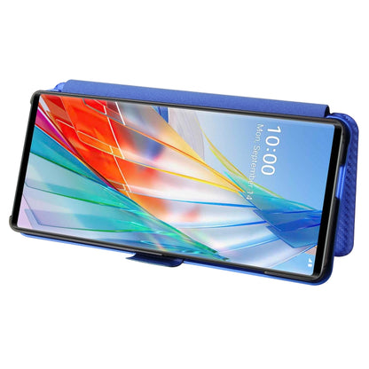 For LG Wing 5G with Buckle Carbon Fiber Texture Horizontal Flip TPU + PC + PU Leather Case with Card Slot(Blue) - LG by PMC Jewellery | Online Shopping South Africa | PMC Jewellery