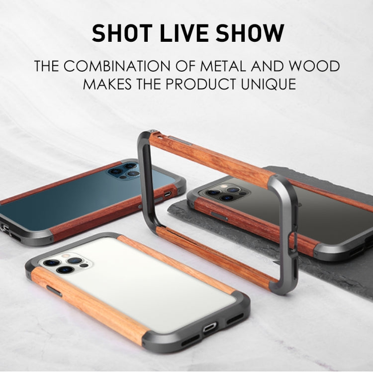 For iPhone 12 / 12 Pro R-JUST Metal + Wood Frame Protective Case - iPhone 12 / 12 Pro Cases by R-JUST | Online Shopping South Africa | PMC Jewellery