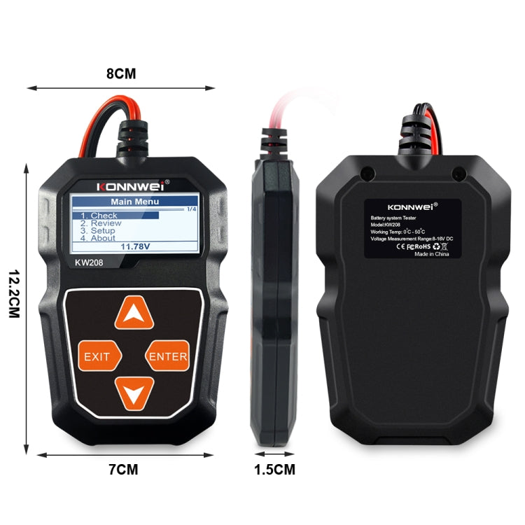 KONNWEI KW208 Car TFT Color Screen Battery Tester Support 8 Languages - Code Readers & Scan Tools by KONNWEI | Online Shopping South Africa | PMC Jewellery | Buy Now Pay Later Mobicred