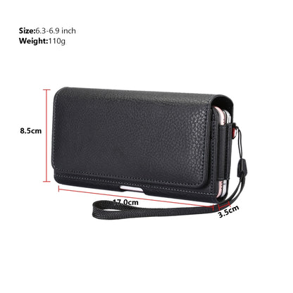 Litchi Texture Vertical Flip Thwartwise PU Leather Case / Waist Bag with Back Splint & Card Slots & 15cm Lanyard for 6.7 inch Phone Universal - Universal Leather Case by PMC Jewellery | Online Shopping South Africa | PMC Jewellery