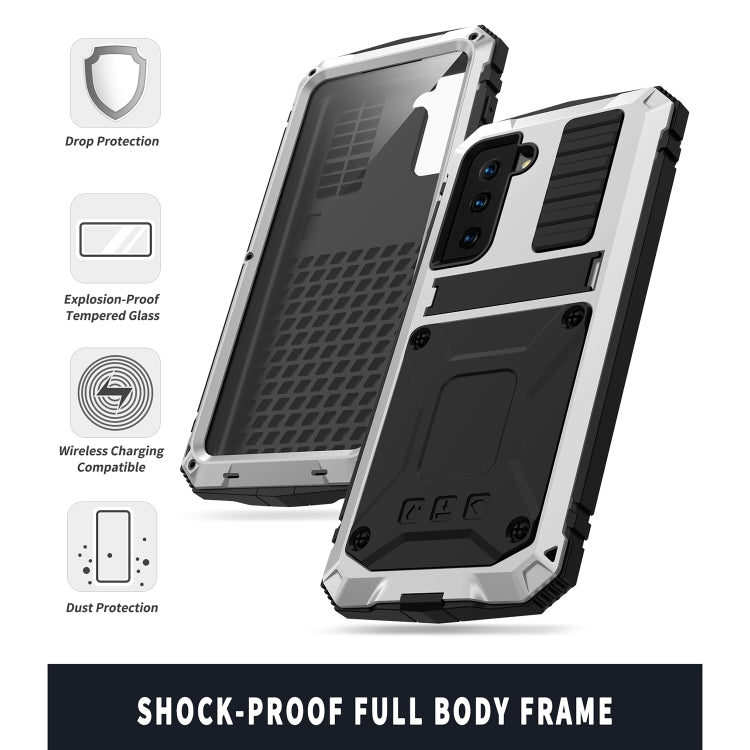 For Samsung Galaxy S21 5G R-JUST Shockproof Waterproof Dust-proof Metal + Silicone Protective Case with Holder(Silver) - Galaxy S21 5G Cases by R-JUST | Online Shopping South Africa | PMC Jewellery