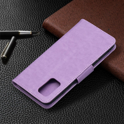 For Samsung Galaxy A02s (EU Version) Embossing Two Butterflies Pattern Horizontal Flip PU Leather Case with Holder & Card Slot & Wallet & Lanyard(Purple) - Galaxy Phone Cases by PMC Jewellery | Online Shopping South Africa | PMC Jewellery