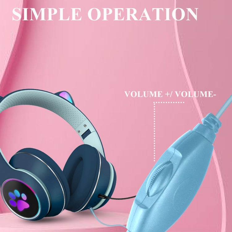 AKZ-022 USB + 3.5mm Port Cat Ear Design Foldable LED Headset with Mic(Pink) - Multimedia Headset by PMC Jewellery | Online Shopping South Africa | PMC Jewellery | Buy Now Pay Later Mobicred