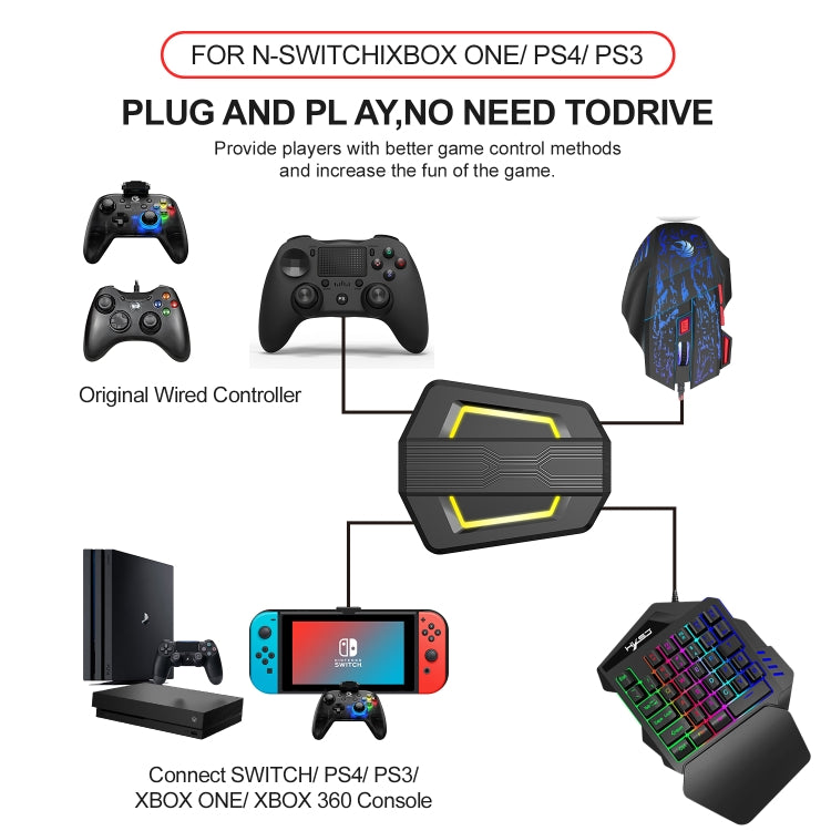 HXSJ P6+V100+H300 Keyboard Mouse Converter + One-handed Keyboard + Gaming Mouse Set - Wired Mice by HXSJ | Online Shopping South Africa | PMC Jewellery | Buy Now Pay Later Mobicred