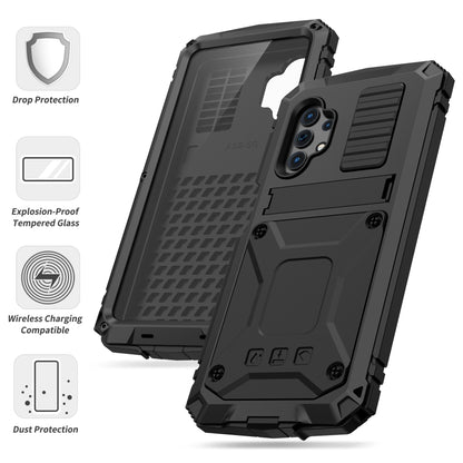 For Samsung Galaxy A32 5G / M32 5G R-JUST Waterproof Shockproof Dustproof Metal + Silicone Protective Case with Holder(Black) - Galaxy Phone Cases by R-JUST | Online Shopping South Africa | PMC Jewellery