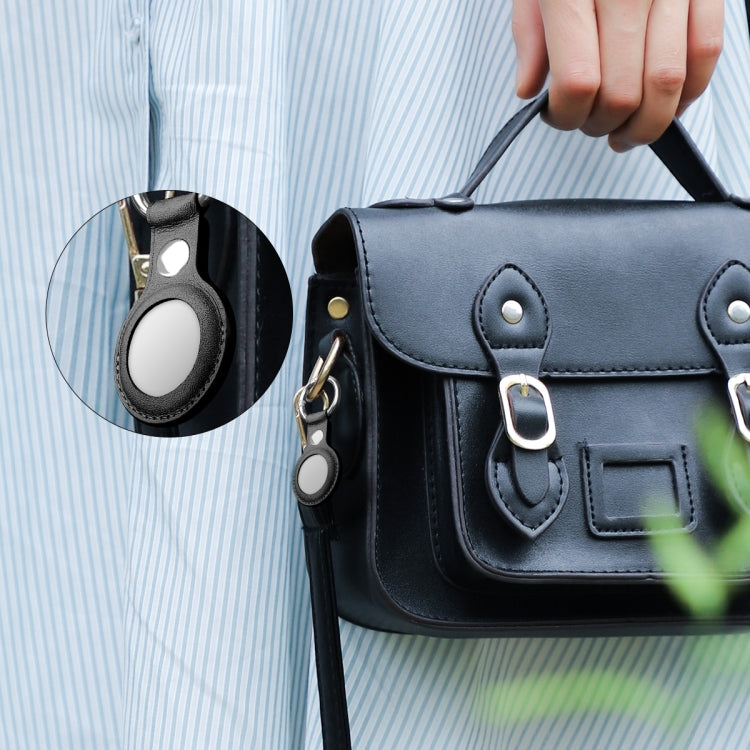 Anti-scratch Top-layer Cowhide Leather Case Cover with Switchable Keychain Ring for AirTag(Black) - Key Chain Series by PMc TechLife | Online Shopping South Africa | PMc TechLife | Buy Now Pay Later Mobicred