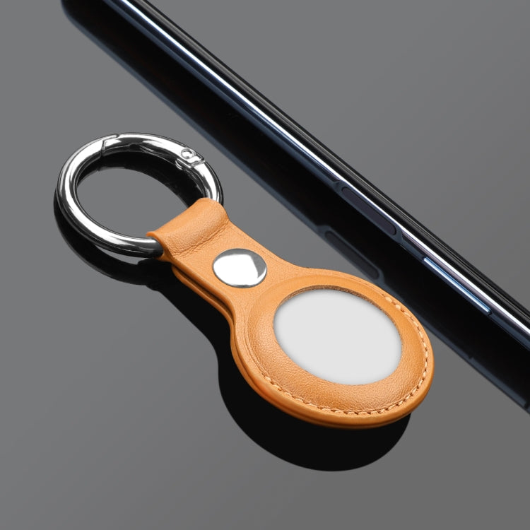 Anti-scratch Top-layer Cowhide Leather Case Cover with Switchable Keychain Ring for AirTag(Light Brown) - Key Chain Series by PMc TechLife | Online Shopping South Africa | PMc TechLife | Buy Now Pay Later Mobicred